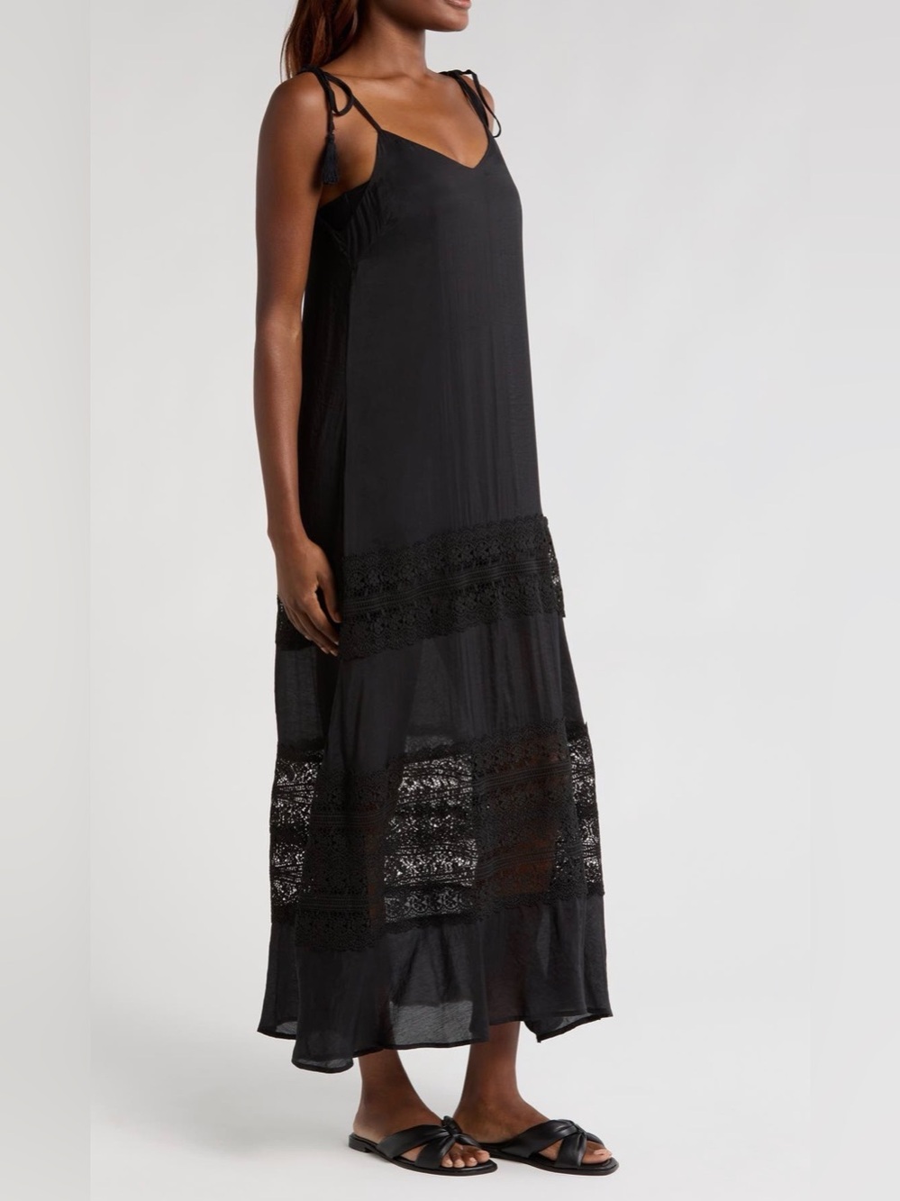 33. Elan $74 (current) Black Lace-Trim Cover up Maxi Dress - Picture 3 of 4